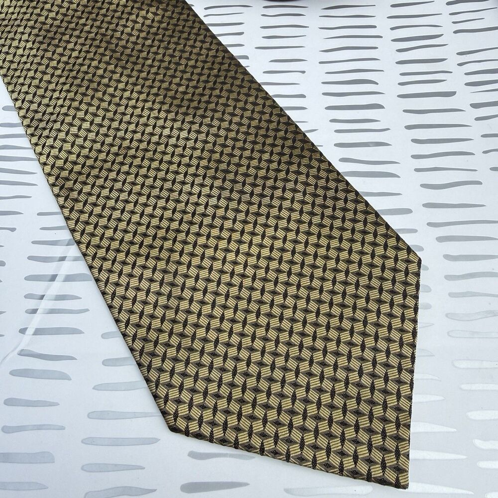 Foggia Silk Vintage Necktie Gold Black Micro Cube Geometric Woven Korea Classic